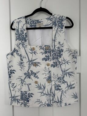 LOFT White and Blue Floral Double-Breasted Vest